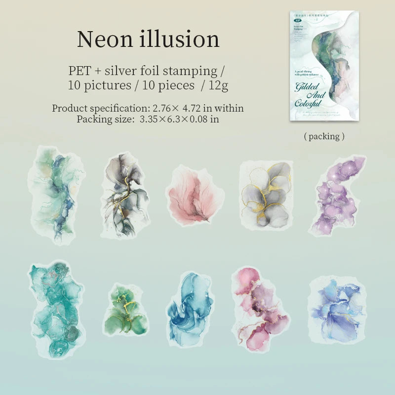 JIANQI 10pcs Hot stamping flower stickers PET Materials Collage Junk Journal DIY Scrapbooking Supplies Aesthetics Decor Sticker