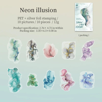 JIANQI 10pcs Hot stamping flower stickers PET Materials Collage Junk Journal DIY Scrapbooking Supplies Aesthetics Decor Sticker
