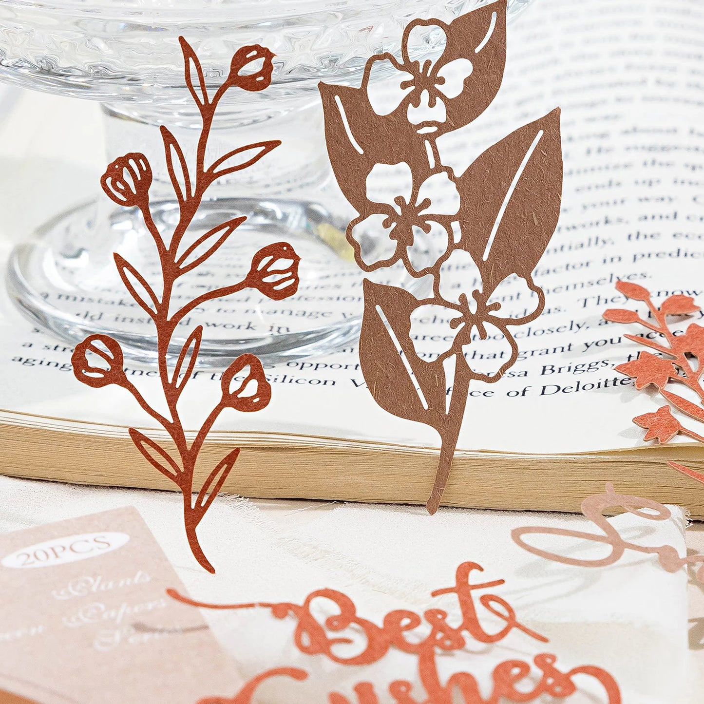 JIANQI 20 pcs INS Material paper Plant flowers Decor paper Hollow Card Collage Material junk journal DIY hand made Craft paper