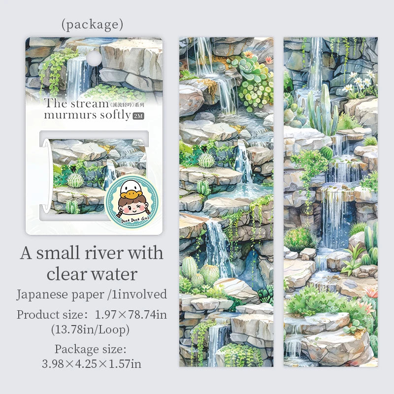 50mm*2m Landscape Tapes The flowing water DIY Scrapbooking Decor Photo Album Collage Junk Journal Materials Aesthetics Stickers