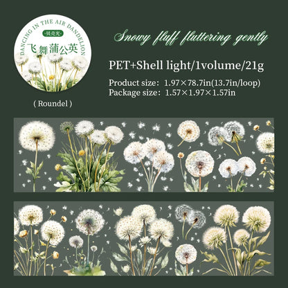 JIANQI 50mm*2m Dandelion flower PET Tape DIY Scrapbooking Decor Photo Album Creative Stationery Collage Materials Stickers