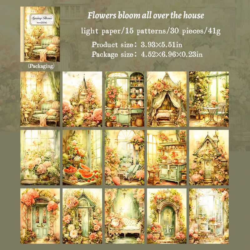 JIANQI 30pcs Vintage Flowers Landscape Materials Paper DIY Scrapbooking Junk Journal Collage Photo Album Retro Background Paper