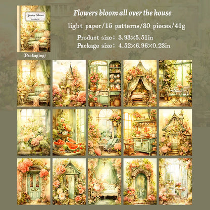 JIANQI 30pcs Vintage Flowers Landscape Materials Paper DIY Scrapbooking Junk Journal Collage Photo Album Retro Background Paper