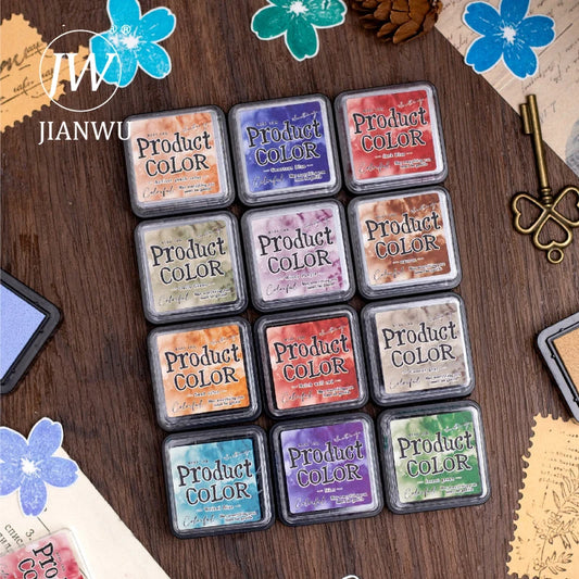 JIANWU Flowing Colors Series Vintage Colorful Material Collage Combination Inkpad Creative Journal Student Supplies Stationery