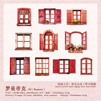JIANQI 10 Sheets Large size doors and windows Stickers Decorative handmade Scrapbooking Material Diary Album Craft Supplies