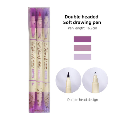 JIANWU 3 Pcs/set Simple Soft Tip Single Head/double Head Soft Painting Pen Set Creative DIY Journal Student Supplies Stationery