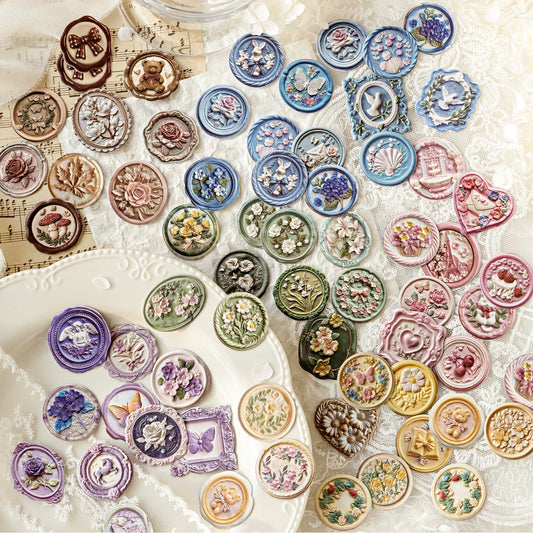 JIANQI 20pcs/pack Lacquer wax relief Stickers paper Materials DIY Scrapbooking Materials Collage Junk Journal Decor Sticker