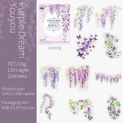20 pcs/pack Spring Vine flowe Stickers aesthetic Stick Labels Decorative Diary Album Scrapbooking material Junk Journal Supplies