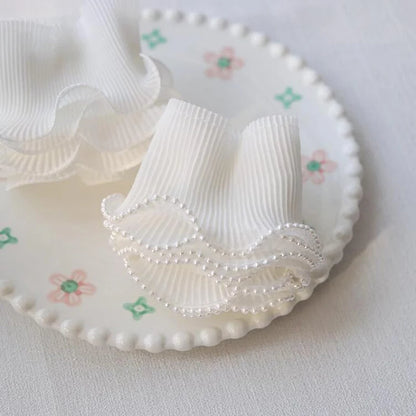 1 Yard White Black Embroidered Flower Pearl Bead Lace Fabric Ribbon Wedding Dress Collar DIY Trimming  Sewing Applique Crafts