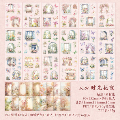 JIANQI 54pcs Wind Is Coming series Decoration material sticker Diary Album Scrapbooking material sticker Junk Journal Supplies