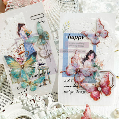JIANQI 40pcs/pack PET Butterfly Stickers DIY Scrapbooking Collage Junk Journal Planner Decorative Materials Sticker Stationery
