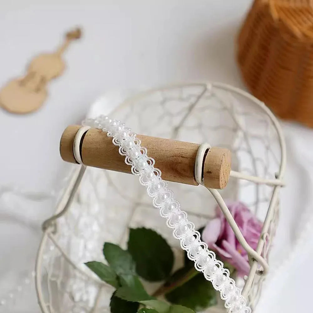 2Yards Beaded Pearl lace Webbing Accessories DIY Dress Decoration Strap Lace