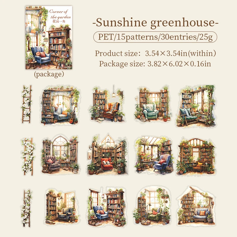 JIANQI 30 pcs Garden corner Decorative PVC Flowers Stickers Scrapbooking Label Diary Stationery Album Phone Cup Journal Planner
