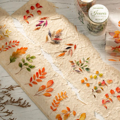 JIANQI 60mm*2m 1 roll PET Leaf tape Stickers aesthetic Decorative Stick Labels hand made DIY hand made Masking tape