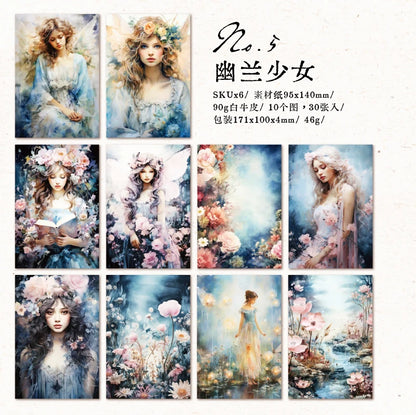 30 pcs Flower Girl Decor Material paper for Junk Journal DIY Scrapbooking Collage Stationery Planner Sticker Stationery supplies