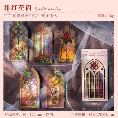 JIANQI 10pcs/pack Flowers Window Stickers Gold Foil Decor Junk Journal DIY Srapbooking Collage Stationery PET Twinkle Stickers