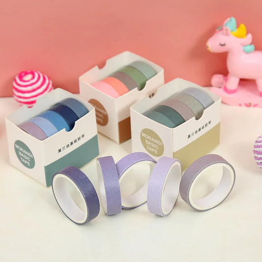 JIANQI 5pcs/box Solid Color Washi Tape Set for DIY Scrapbooking Decor Junk Journal Collage Photo Album Masking Tape Stationery