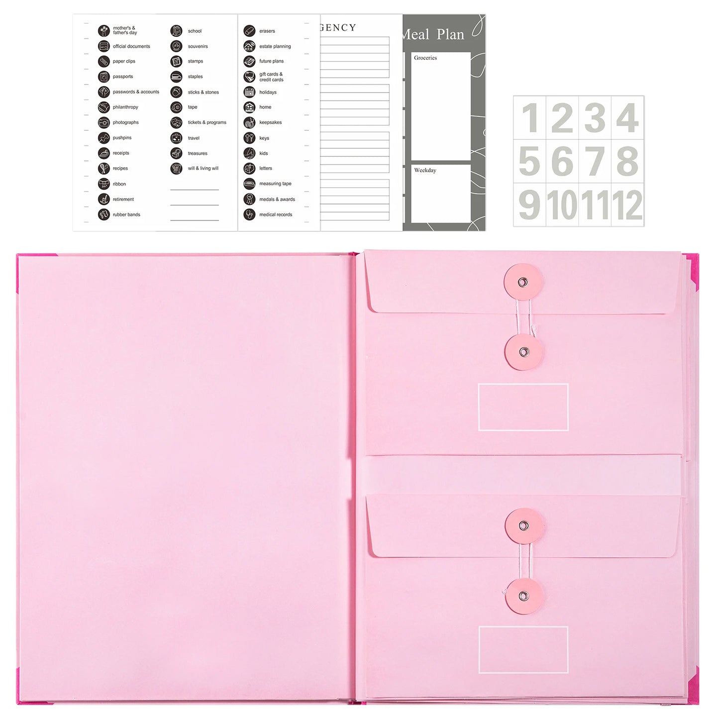 Document Organizer Folio with 12 Pockets Envelopes in Case I Go Missing Binder Important FileOrganizer Comes Labels Sticker