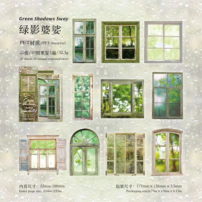 JIANQI 20pcs/pack Window Landscape Stickers Decor Junk Journal DIY Srapbooking Collage Stationery PET Scrapbook supplies