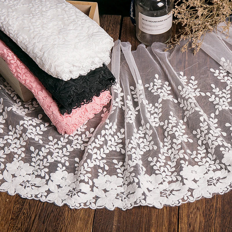 1Yard White Lace Fabric Cotton Embroidered Sewing Supplies  DIY Dress Garment  Accessories 32cm Width