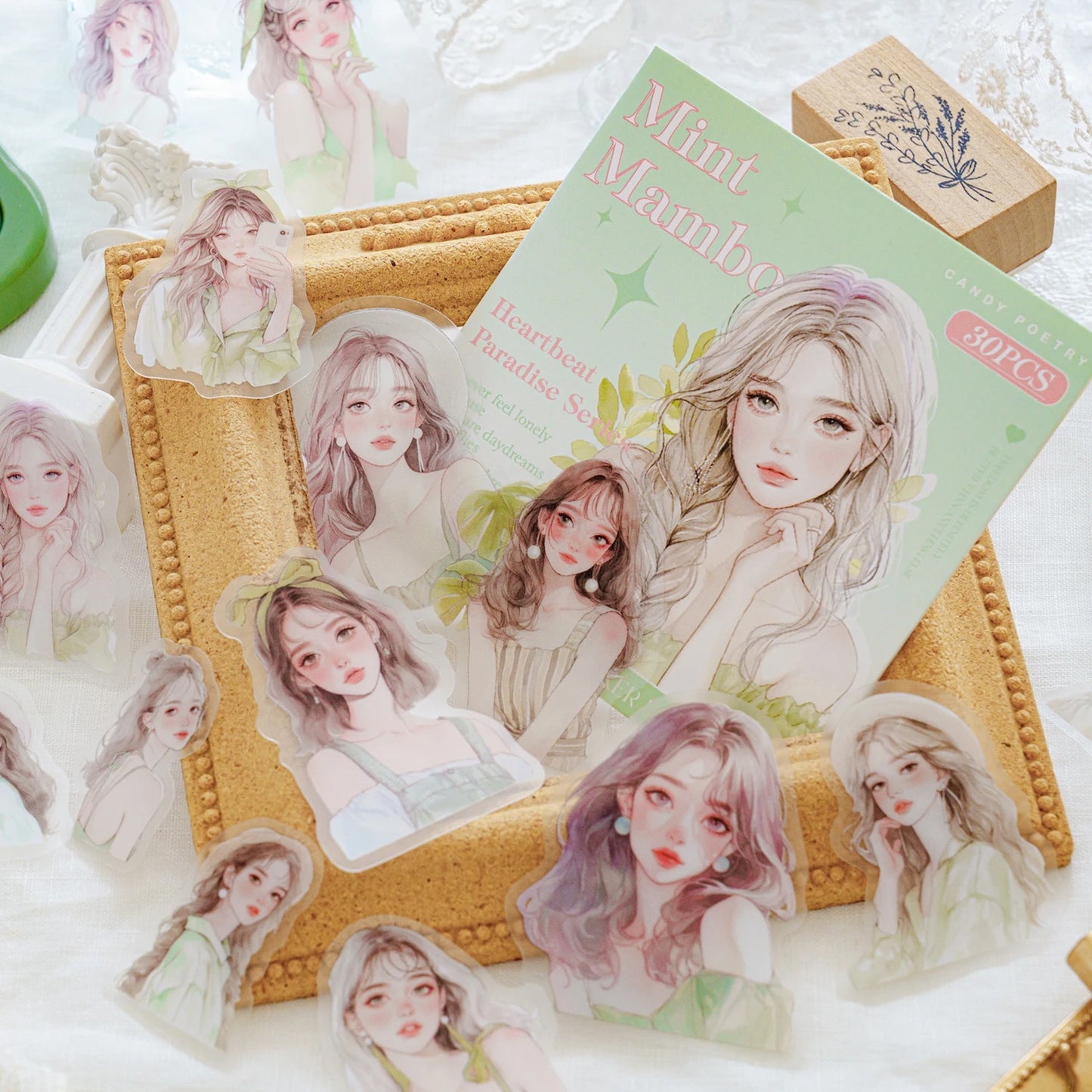 JIANQI 30pcs/pack PET Stickers Girls' Paradise DIY Junk Journal Scrapbooking Collage Album Creative Stationery Craft Supplies