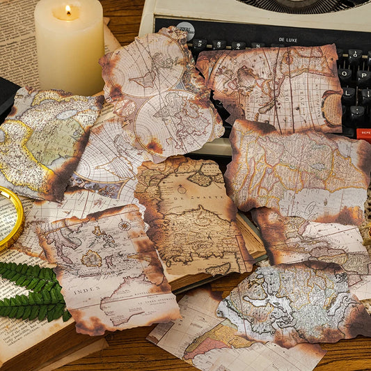 30 Pcs Vintage Material Paper Burning letters Decorative Junk Journal Planner DIY Scrapbooking Collage Craft Background Paper