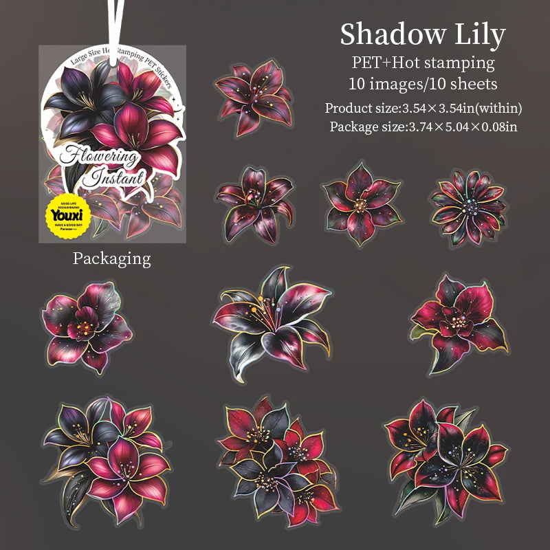 JIANQI 10pcs Transparent Flowers PET Stickers Scrapbooking Materials DIY Junk Journal Collage Collage language Decor Stickers