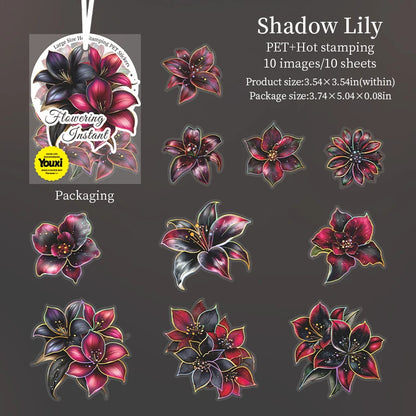JIANQI 10pcs Transparent Flowers PET Stickers Scrapbooking Materials DIY Junk Journal Collage Collage language Decor Stickers