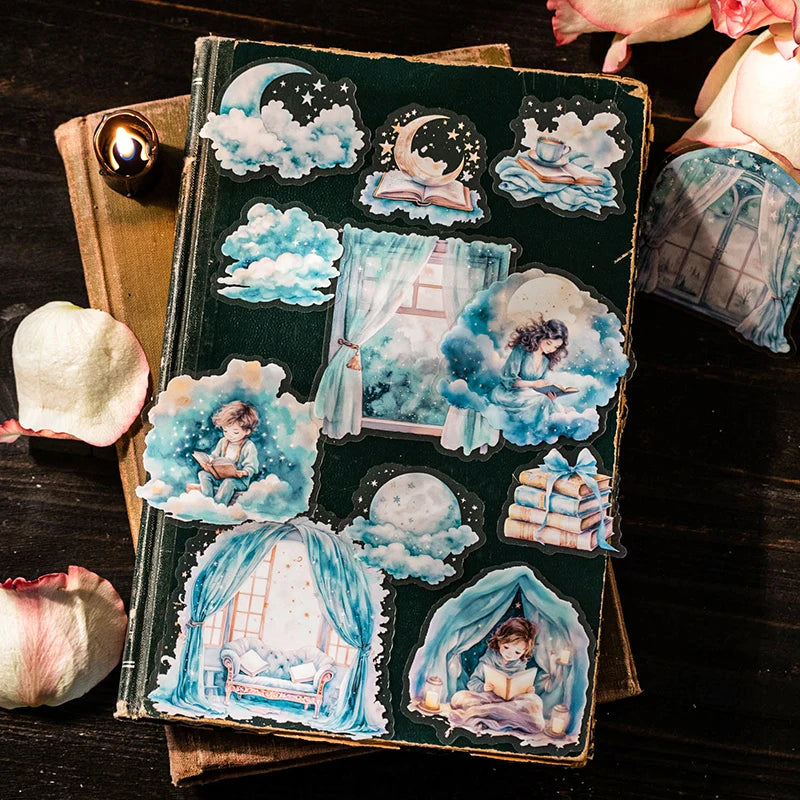 JIANQI 15pcs/pack Reading girl Stickers Junk Journal Creative Stationery DIY Deco Stickers Scrapbooking Supplies