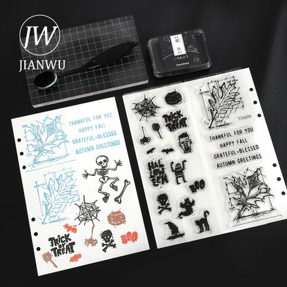 JIANWU Vintage Plant Flower Snowflake Halloween Christmas Material Embossed Stencil Masking Sheet Creative Journal Stationery