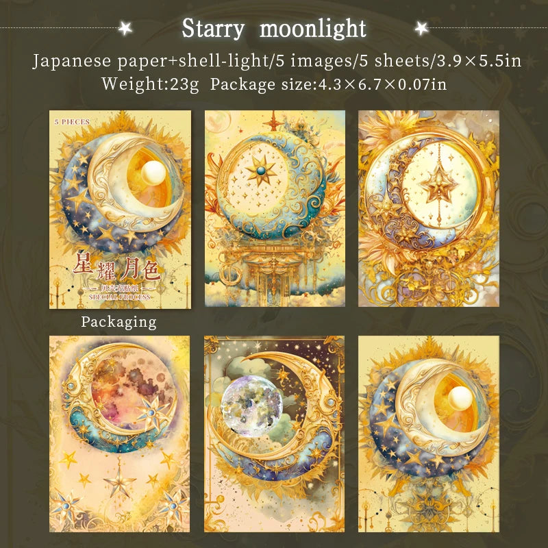 JIANQI 5 Pcs Stars and Moon Stickers Transparent Decorative Decals For Scrapbooking Stick Labels Junk Journal Supplies