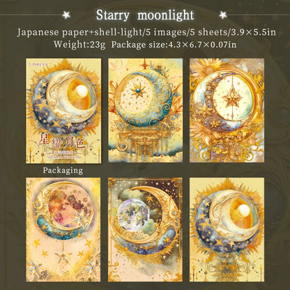 JIANQI 5 Pcs Stars and Moon Stickers Transparent Decorative Decals For Scrapbooking Stick Labels Junk Journal Supplies