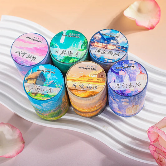 JIANQI 60mm*2m PET Tapes Beautiful sceneryStickers Decor Junk Journal DIY Scrapbooking School Supplies Collage Stationery Tapes