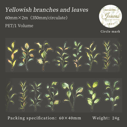 JIANQI 60mm*2m 1 roll PET Leaf tape Stickers aesthetic Decorative Stick Labels hand made DIY hand made Masking tape
