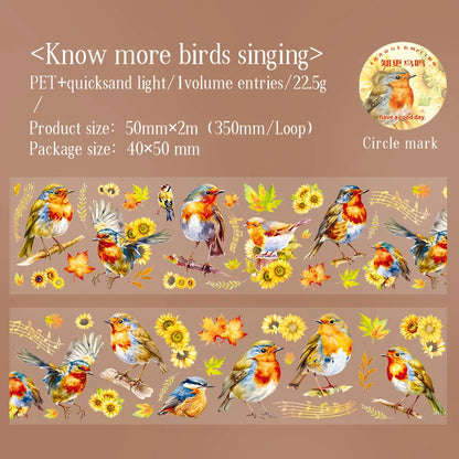 JIANQI 50mm*2m Kawaii Flowers and birds PET tape Decorative Labels Masking tape hand made junk journal supplies