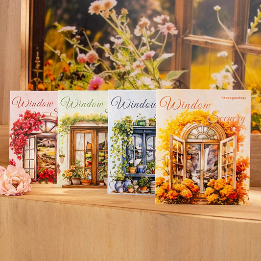 10pcs Vintage PET Four Seasons Window Scenery Stickers Decor DIY Scrapbook Materials Art Collage Stationery Aesthetics Sticker