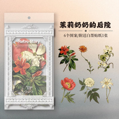 6pcs Large size Plant Flowers PET Stickers aesthetic Stick Labels Decorative Scrapbooking Collage material junk journal supplies