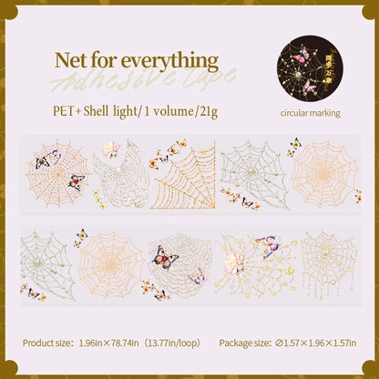 JIANQI 50mm*2m PET Fantasy Spider Web tape Sticker Decorative collage Adhesive Diy Scrapbooking hand made Masking tape