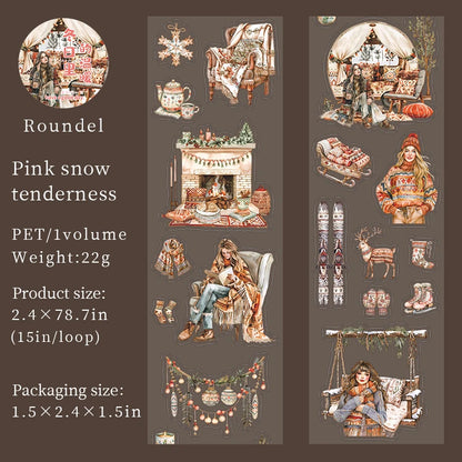 JIANQI 60mm*2m Winter girl PET Tapes Collage Stickers Decor Junk Journal Masking Tape DIY Scrapbook Aesthetic Sticker Stationery