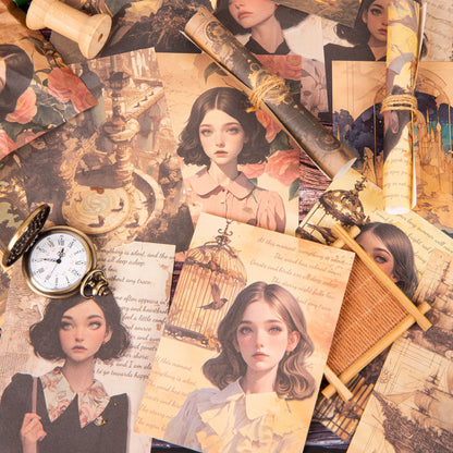 JIANQI 30pcs/pack Retro Girl Materials Paper DIY Srapbook Decor Junk Journal Collage Stationery Planner Supplies Craft Paper
