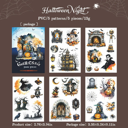 JIANQI 5 pcs pvc Stickers Dark Gothic style Creative Waterproof Adhesive DIY Hand Made Collage Junk Journal Scrapbook Supplies