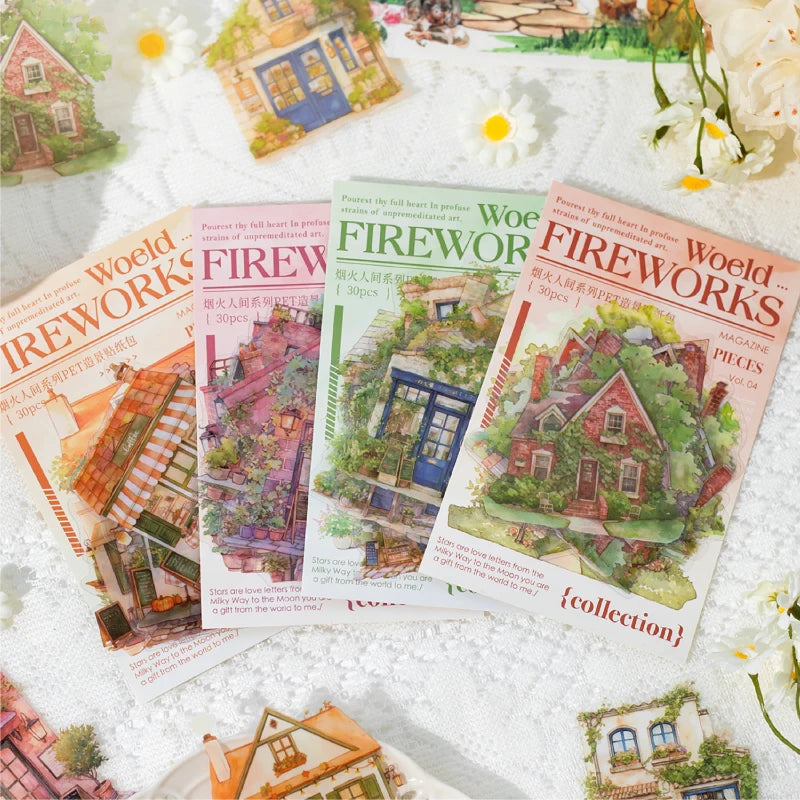 JIANQI 30 pcs House theme Sticker Pack Junk Journal DIY Scrapbooking School Supplies Collage Stationery Stickers