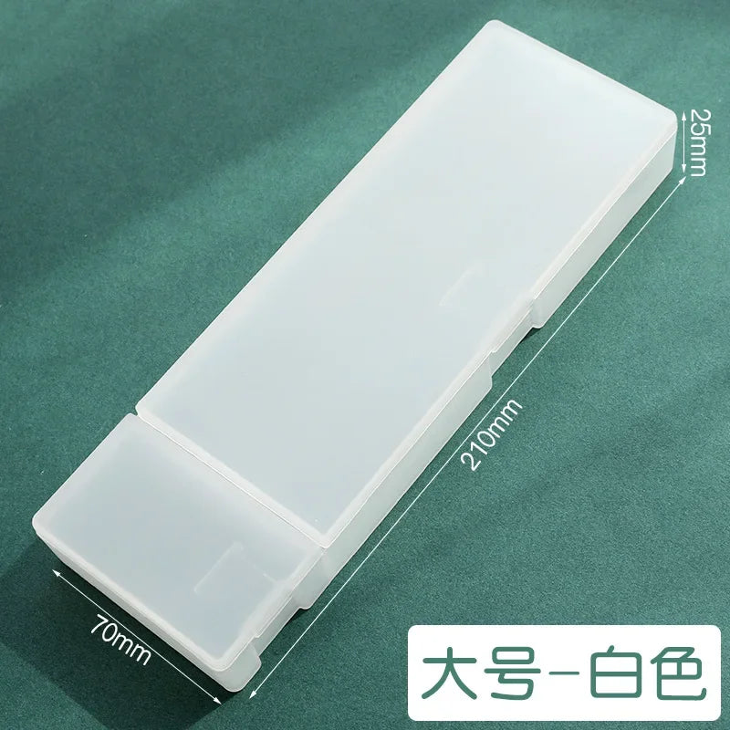 Pencil Cases School Office Simple Matte Transparent Plastic Box Frosted Pink Green White Pens Storage Stationery Supplies