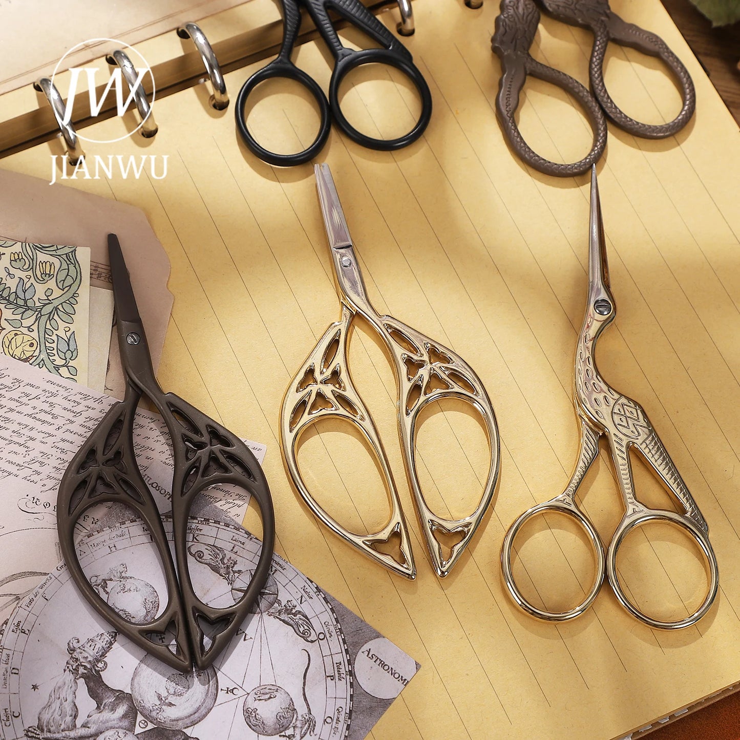 JIANWU  Vintage Crane Stainless Steel Scissors Cutting Tools Creative DIY Student Supplies Stationery