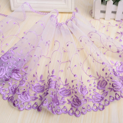 1 Yard Colorful Flower Border Embroidered Lace Fabric DIY Women's Dress Clothing Lace 25CM Wide