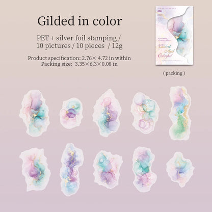 JIANQI 10pcs Hot stamping flower stickers PET Materials Collage Junk Journal DIY Scrapbooking Supplies Aesthetics Decor Sticker
