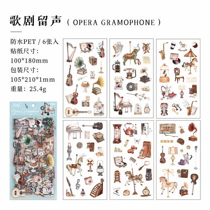 JIANQI 6pcs Literary Retro Stickers PET Materials DIY Scrapbooking Art Collage Stationery Planner Decor Diary Stickers