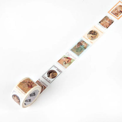 JIANQI Vintage Stamp Plant Washi Tape Stick Labels Paper Stickers Masking tape DIY Scrapbooking Material Craft Supplies