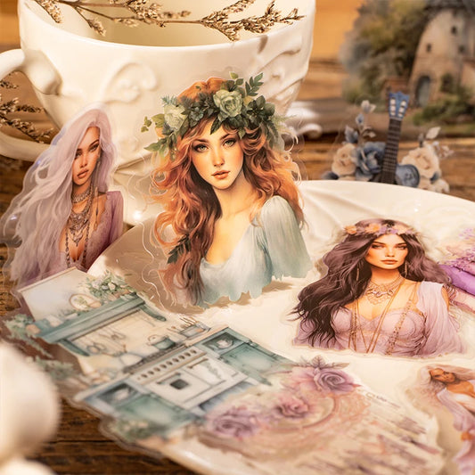 JIANQI 30pcs/pack Bohemian girl PET Stickers DIY Scrapbooking Decor Photo Album Creative Stationery Collage Materials Stickers