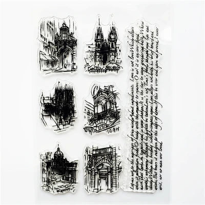 JIANWU 1 Pcs Transparent Silicone Seal Retro Stamp Aircraft Tower Building Clear Stamps Office Supplies Stamps DIY Stationery